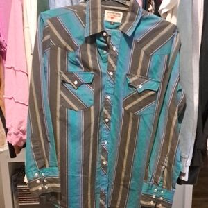 Wrangler Men's Casual Striped Button Down Shirt - Blue and Black